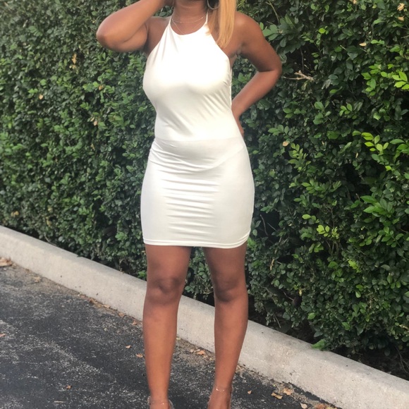 White Suede Fitted Dress - Picture 1 of 4